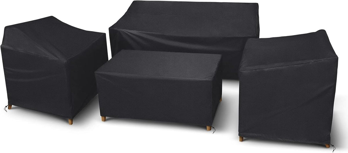 STARTWO Patio Furniture Cover 4 Piece Set, Black, Regular 420D, Outdoor Furniture Cover Waterproof for Loveseat, Lawn Chairs, Coffee Table, Windproof with Buckle Strap - 1