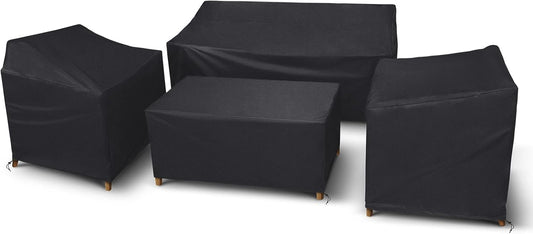 STARTWO Patio Furniture Cover 4 Piece Set, Black, Regular 420D, Outdoor Furniture Cover Waterproof for Loveseat, Lawn Chairs, Coffee Table, Windproof with Buckle Strap - 1