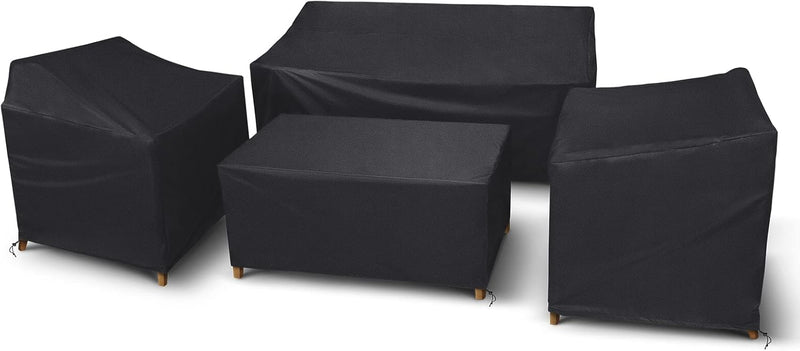 STARTWO Patio Furniture Cover 4 Piece Set, Black, Regular 420D, Outdoor Furniture Cover Waterproof for Loveseat, Lawn Chairs, Coffee Table, Windproof with Buckle Strap - 1