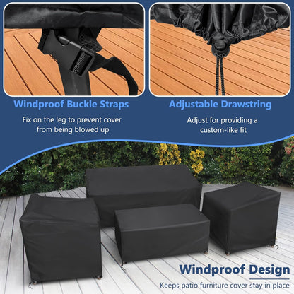 STARTWO Patio Furniture Cover 4 Piece Set, Black, Regular 420D, Outdoor Furniture Cover Waterproof for Loveseat, Lawn Chairs, Coffee Table, Windproof with Buckle Strap - 5