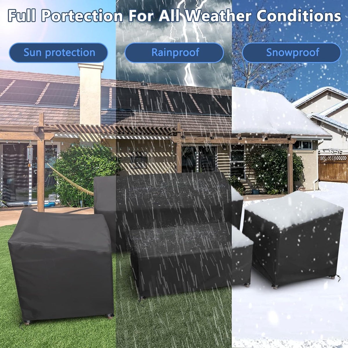 STARTWO Patio Furniture Cover 4 Piece Set, Black, Regular 420D, Outdoor Furniture Cover Waterproof for Loveseat, Lawn Chairs, Coffee Table, Windproof with Buckle Strap - 6