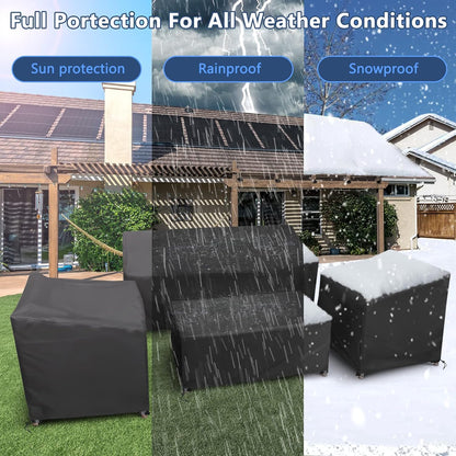 STARTWO Patio Furniture Cover 4 Piece Set, Black, Regular 420D, Outdoor Furniture Cover Waterproof for Loveseat, Lawn Chairs, Coffee Table, Windproof with Buckle Strap - 6
